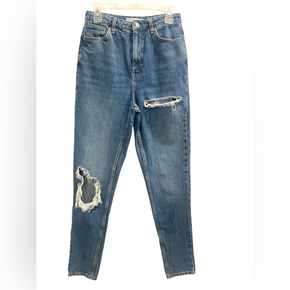 TOPSHOP Mom Jeans Ripped Baggy Denim Hi Waist Size 6 Tall